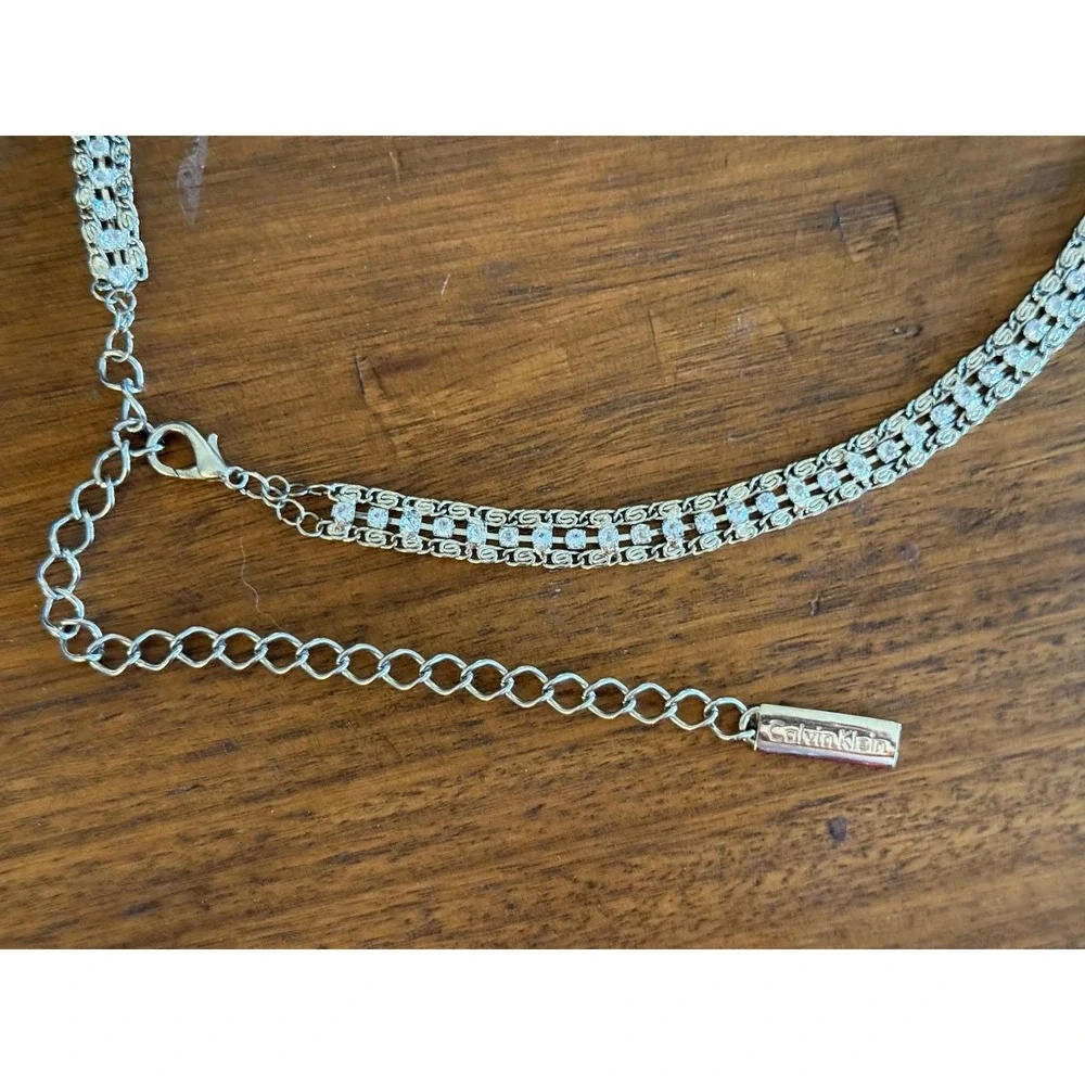 Calvin Klein two strands Chain +  rhinestones belt Silver Signed 30
